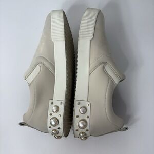 Karl Lagerfeld Paris Evy Pearl Embellished Platform Sneaker‎ Ecru 10M Luxe Chic